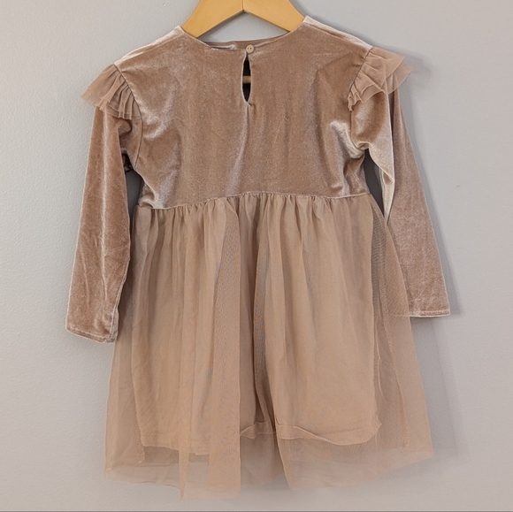 Zara Velour + Tulle Party Dress (2–3Y) Neutral Champagne/Beige - Picture 2 of 10